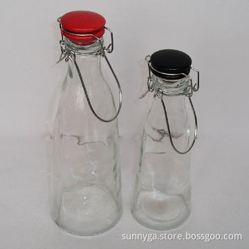 Glass Bottle with Rubber Pad and Red Ceramic Lid